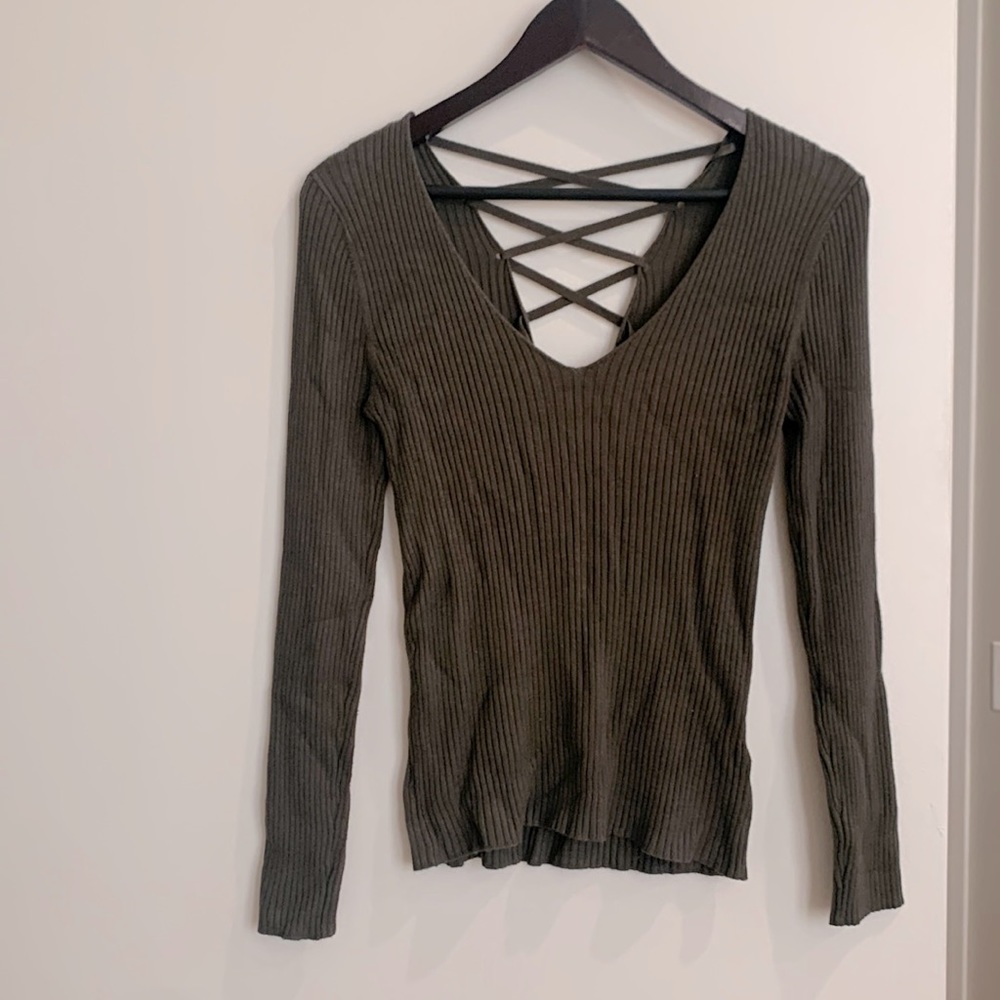 Olive brown v-neck shirt